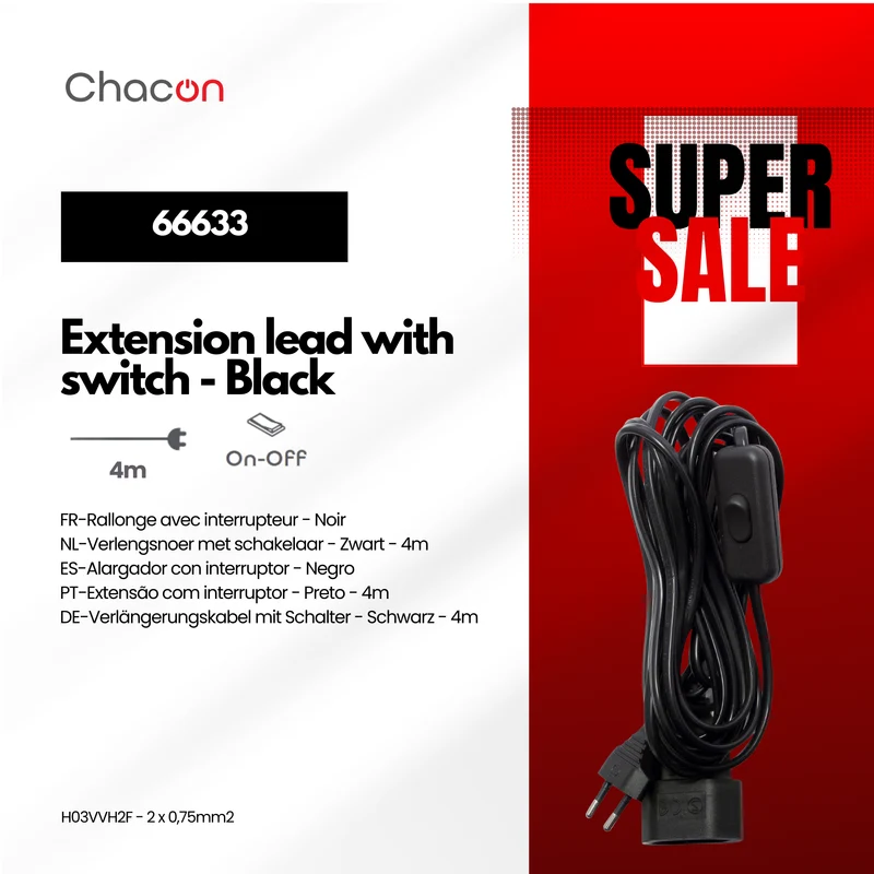 Extension with switch - Black - 4 m