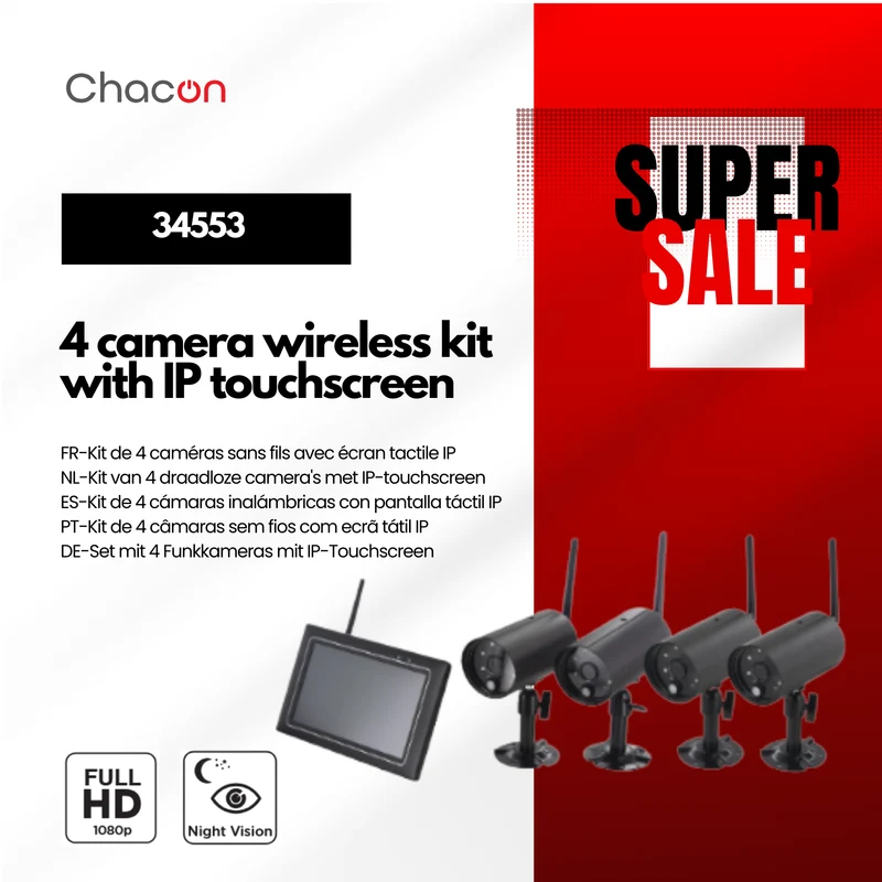 Kit with 4 wireless cameras with IP touch screen