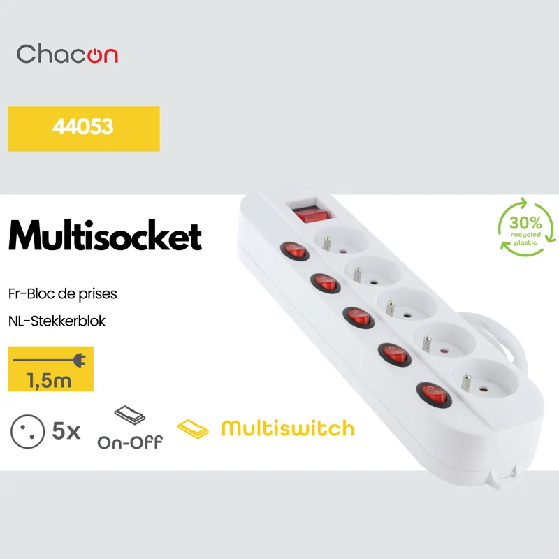 Power strip 5 x 16 A with multiswitches - 1,5 m - White (FR)