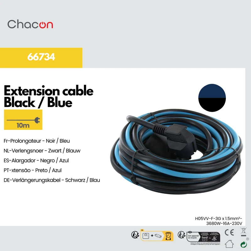 Extension cable - black / blue - 10m