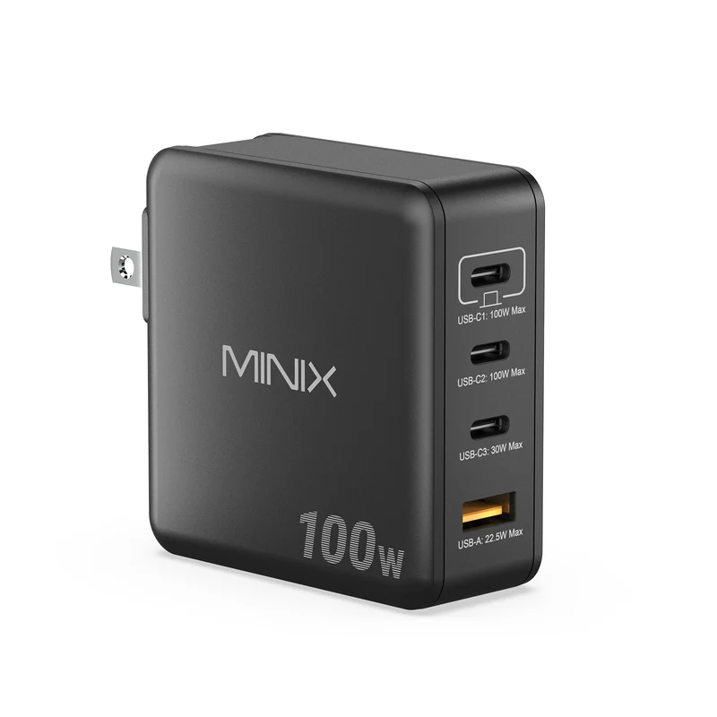 MINIX P100 100W 4-Port GaN Wall Charger with Interchangeable Plugs