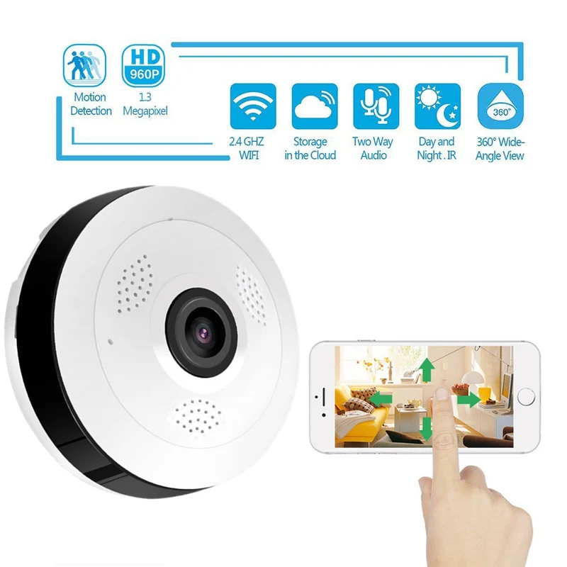 360 Degree Panoramic Wide Angle MINI Cctv Camera V380 Smart IP Camera Wireless Fisheye Lens 1080P Security Home Wifi IP Camera