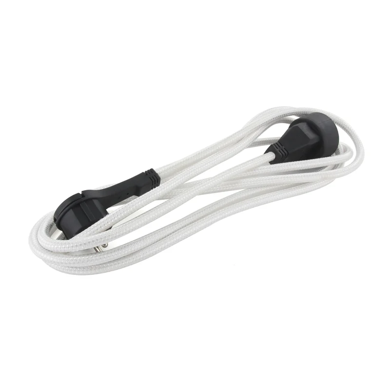 White textile extension cable - with black flat plug - 3m