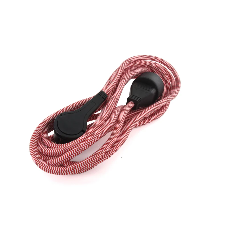 Textile extension cord red/white - with black flat plug - 3m (SCH)