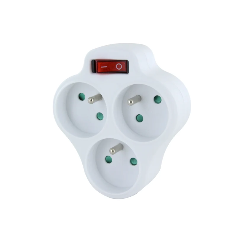 White triangle adapter - 3 x 16 A with switch