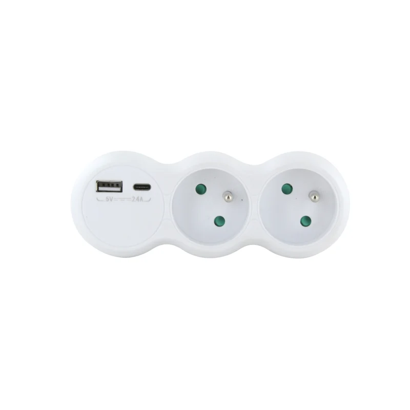 White terminal block - 2x16A with USB-A +USB-C