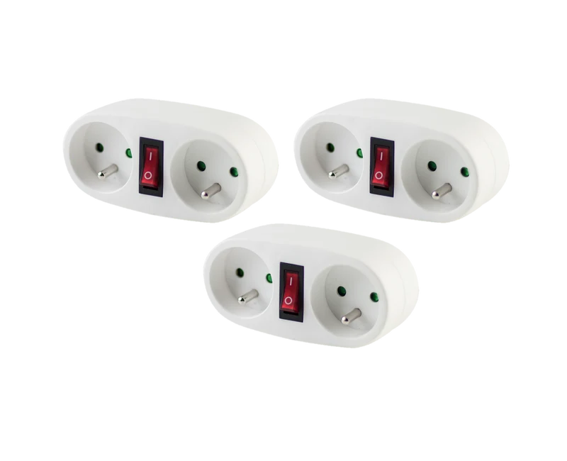 Set of 3 White terminal block with switch- 2 x 16 A