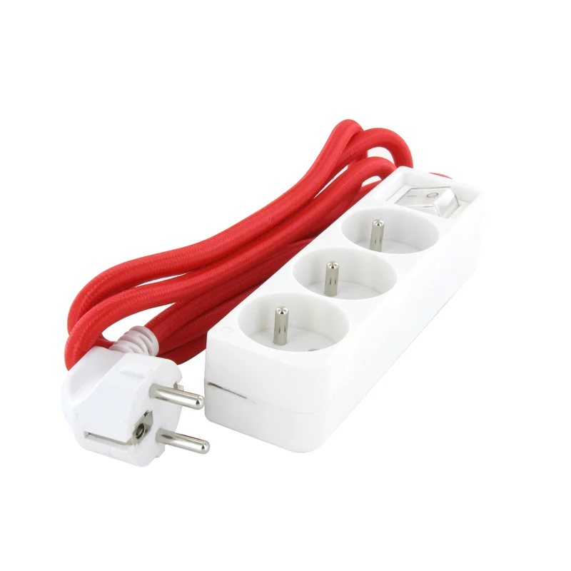 Stylish mini unit 3 x 16 A and red fabric cable - 1.5 m