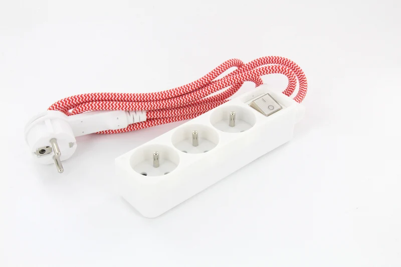 Stylish mini unit 3 x 16 A and Red/White fabric cable - 1.5 m