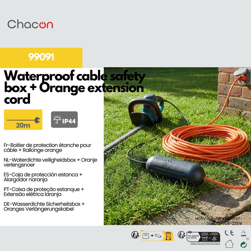 Watertight protective housing for a cable + Orange extension lead - 20 m