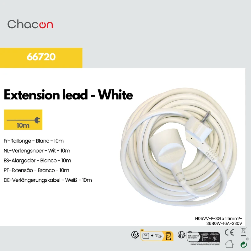 Extension cable - white - 10m