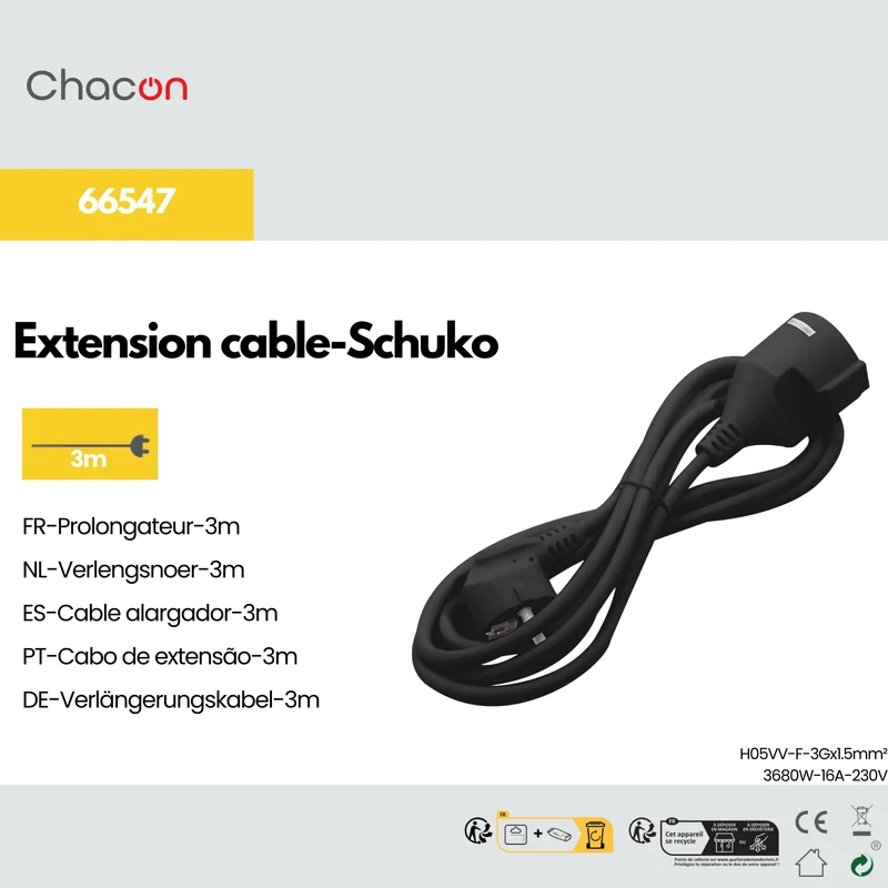 Extension lead - Black - 3 m (SCH)