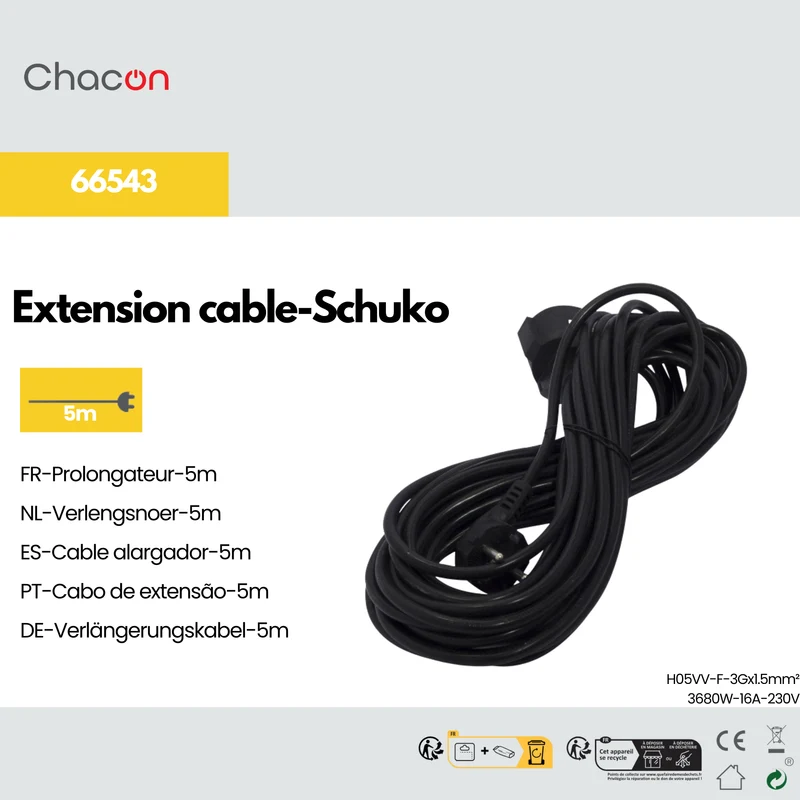 Extension lead - Black - 5 m (SCH)