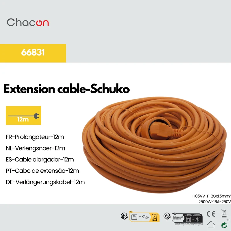 Extension lead - Orange - 12 m (SCH)