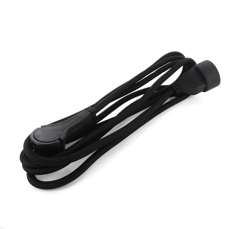 Black textile extension cord - with black flat plug - 5m
