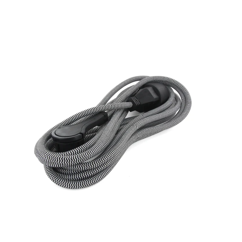 Textile extension cable black/white - with black flat plug - 5m