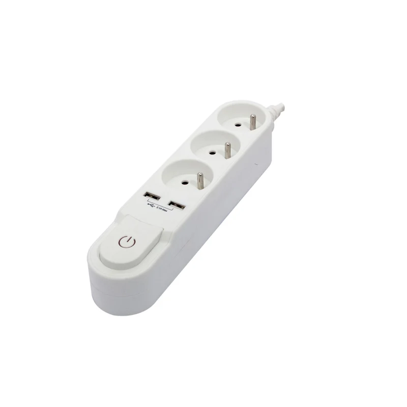 Stylish power strip 3 x 16 A with switch + 2 USB - 1.5 m - White