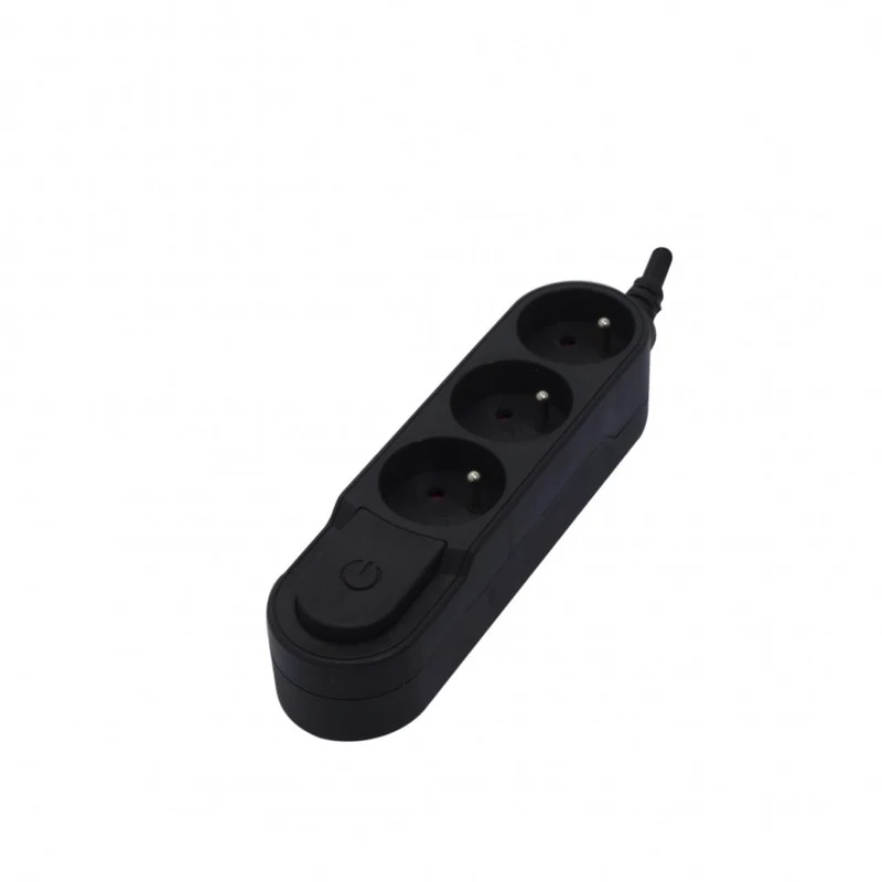 Stylish power strip 3 x 16 A with switch and flat plug - 1.5 m - Black