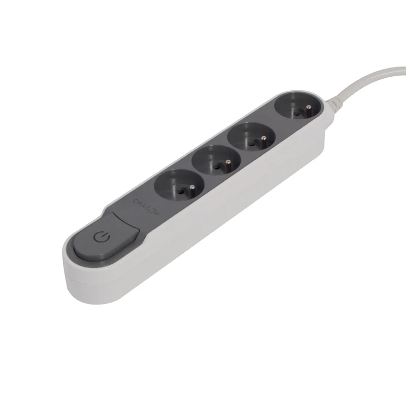 Stylish power strip with switch, Grey/White - 4 x 16 A - 3 m