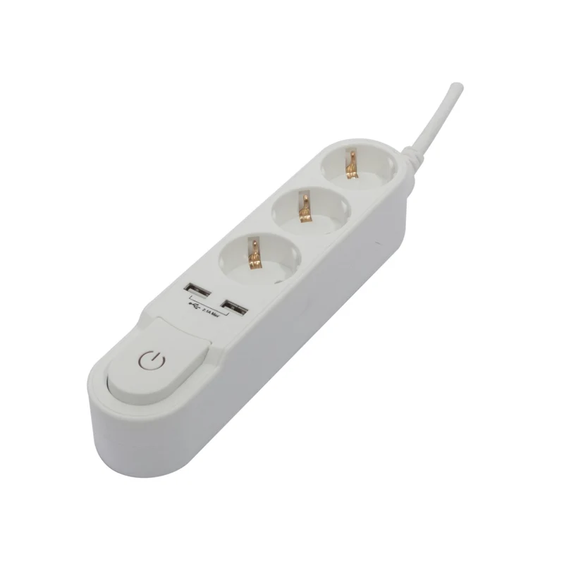 Stylish unit with switch 3 x 16 A + 2 USB - 3 m - White (SCH)