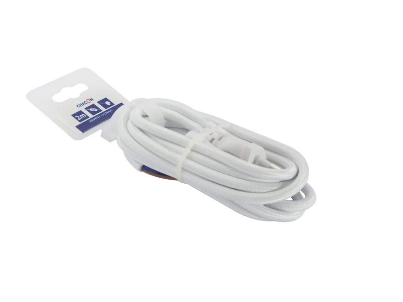 White fabric cable + switch, 2 m