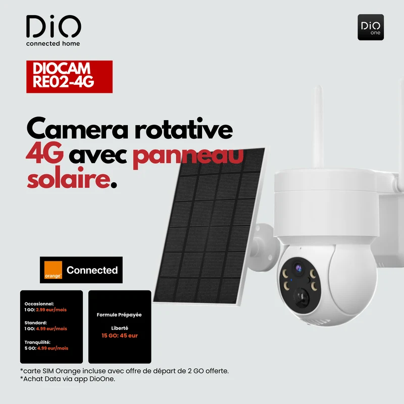 DiO 4G wireless battery-powered outdoor rotating camera with solar panel