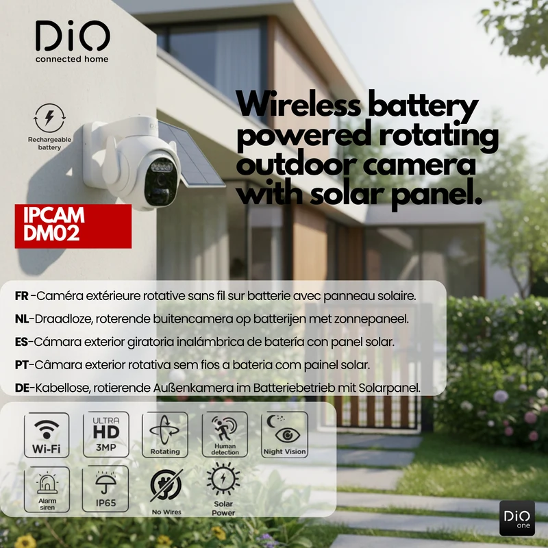 Wireless motorized outdoor WiFi dome camera with solar panel