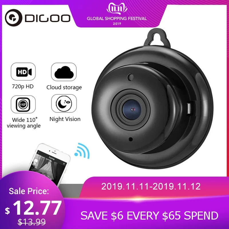 DIGOO DG-MYQ 2.1mm Lens 720P Wireless Mini WIFI Night Vision Smart Home Security IP Camera Onvif Monitor Baby Monitor