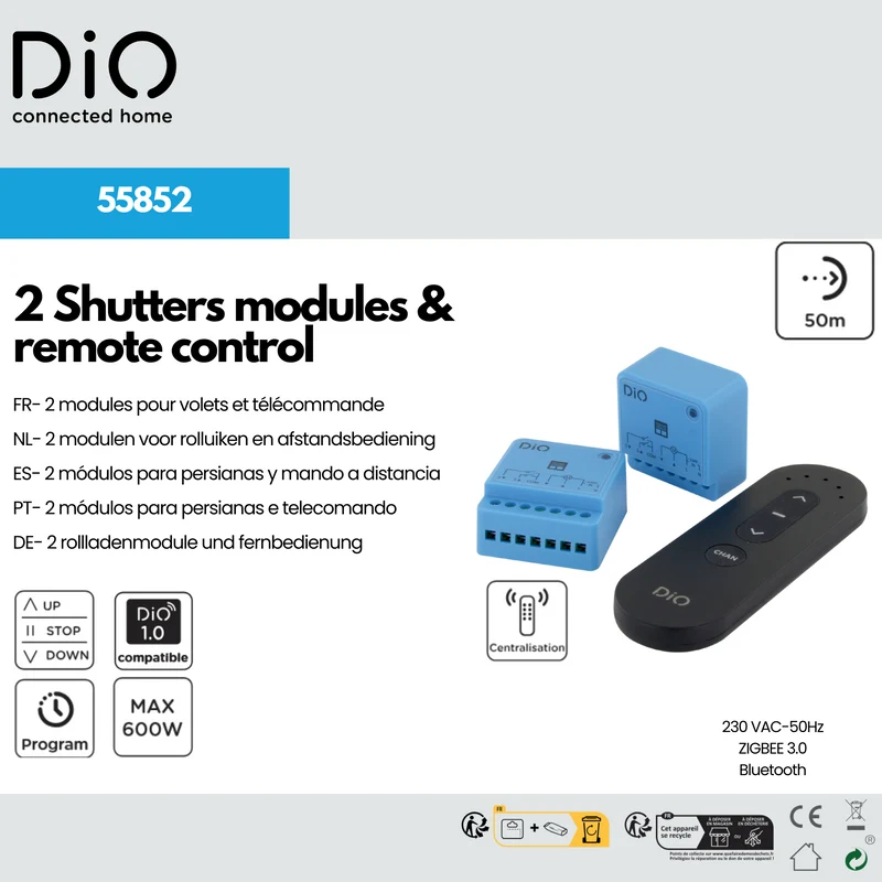 Kit of 2 shutter modules with 5-channel remote control (433 MHz / Zigbee / BLE)