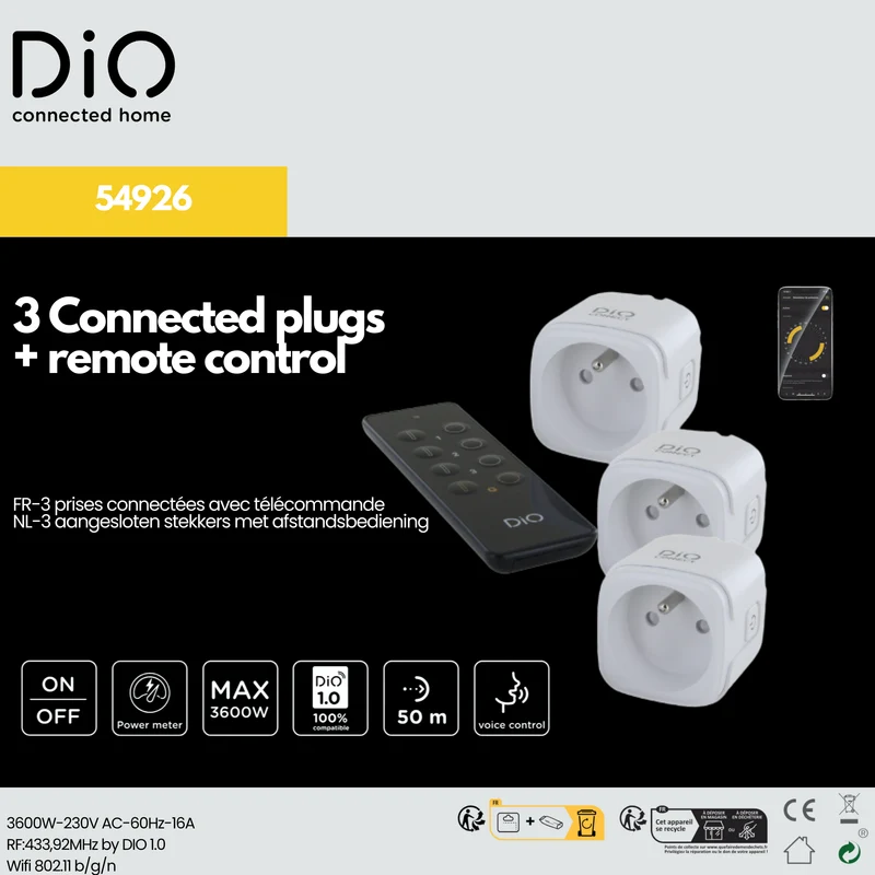 3 Connected plugs with remote control - DiO Connect