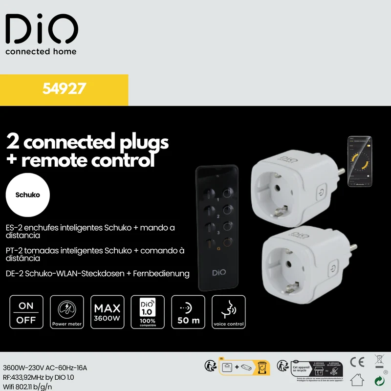 2 Connected plugs (SCH) with remote control - DiO Connect