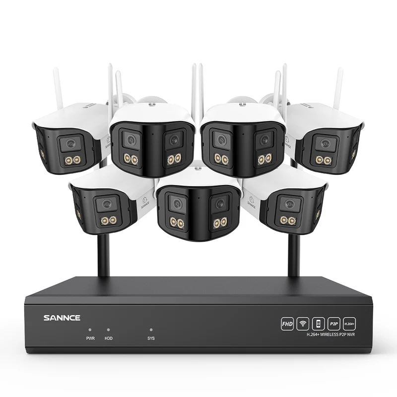 4MP Système de Surveillance WiFi 16 Canaux, NVR 8MP, 7 Caméras Double Objectif, Angle 170°, Vision Nocturne Couleur, Alexa