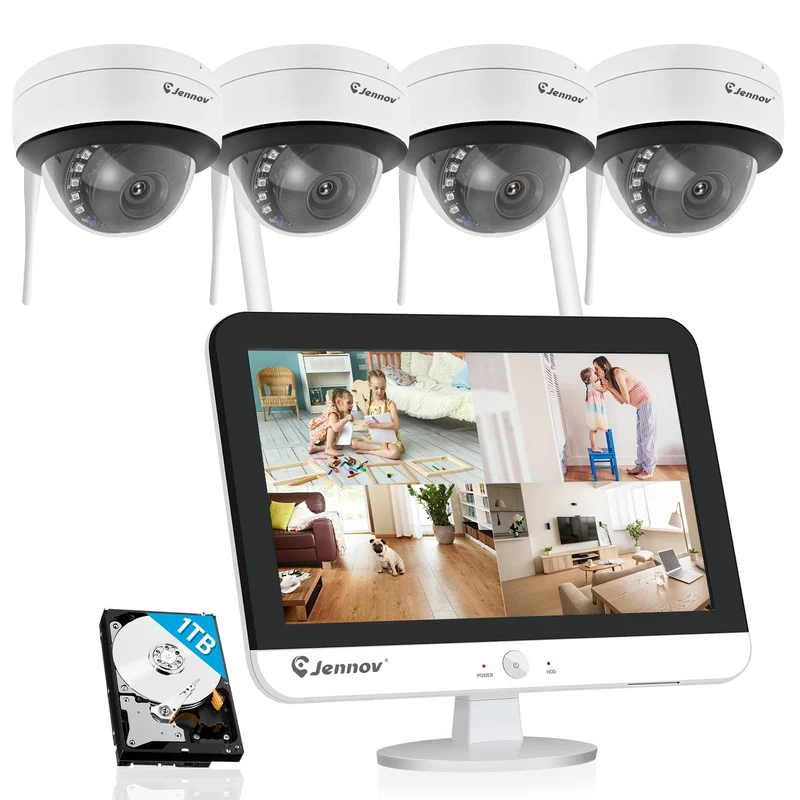 Wireless Security Camera System HD Cameras 12" Monitor 1TB HDD