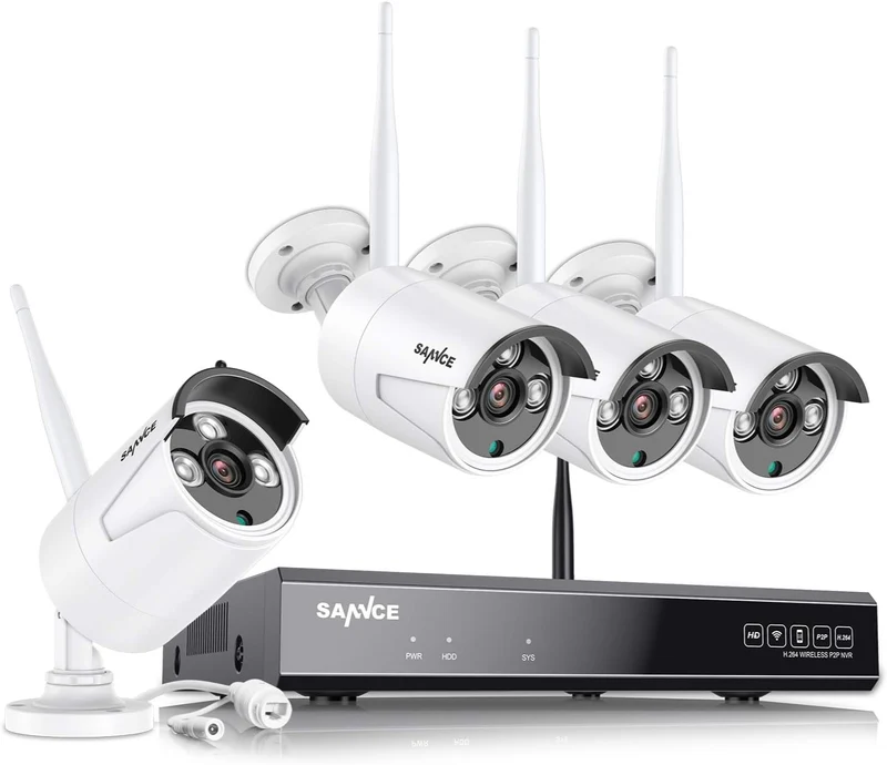 certifié remis à neuf Ensemble de caméras de surveillance SANNCE WLAN 8CH NVR et 4X 2MP IP WiFi caméra de surveillance système de vidéosurveillance extérieur résistant aux intempéries, détection de personne, prend en charge Alexa