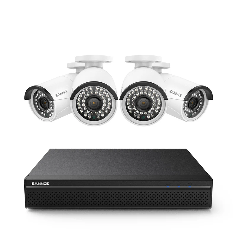 Système de caméras de sécurité PoE 4K 8 canaux, 4 caméras PoE, audio bidirectionnel, étanchéité IP66, détection humaine intelligente par IA, compatible avec Alexa et ONVIF