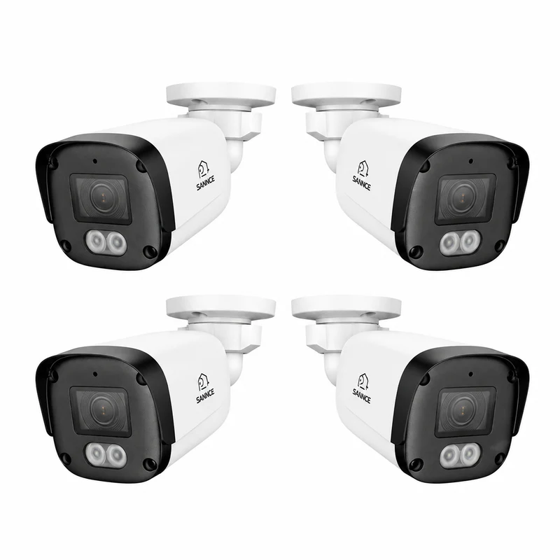 FX800 – 4 pièces Caméra de surveillance PoE 4K avec audio, emplacement pour carte SD, détection par IA, objectif grand angle, vision nocturne couleur à double éclairage et étanchéité IP67