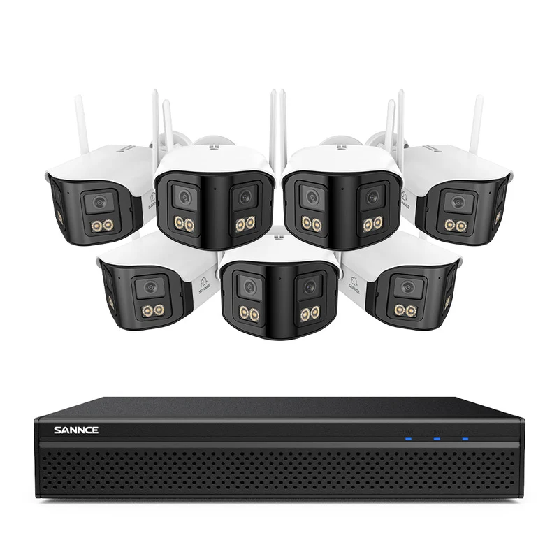 FDQ400 Système de vidéosurveillance PoE 4K à 10 canaux, NVR 8MP avec 8 caméras IP 4MP Wi-Fi + PoE, ultra grand-angle 170°, vision nocturne en couleur dans des conditions de très faible luminosité, audio bidirectionnel, détection des personnes par IA
