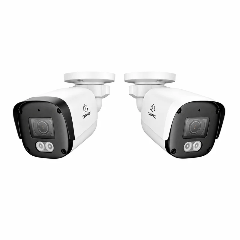 FX800 – 2 pièces Caméra de surveillance PoE 4K avec audio, emplacement pour carte SD, détection par IA, objectif grand angle, vision nocturne couleur à double éclairage et étanchéité IP67