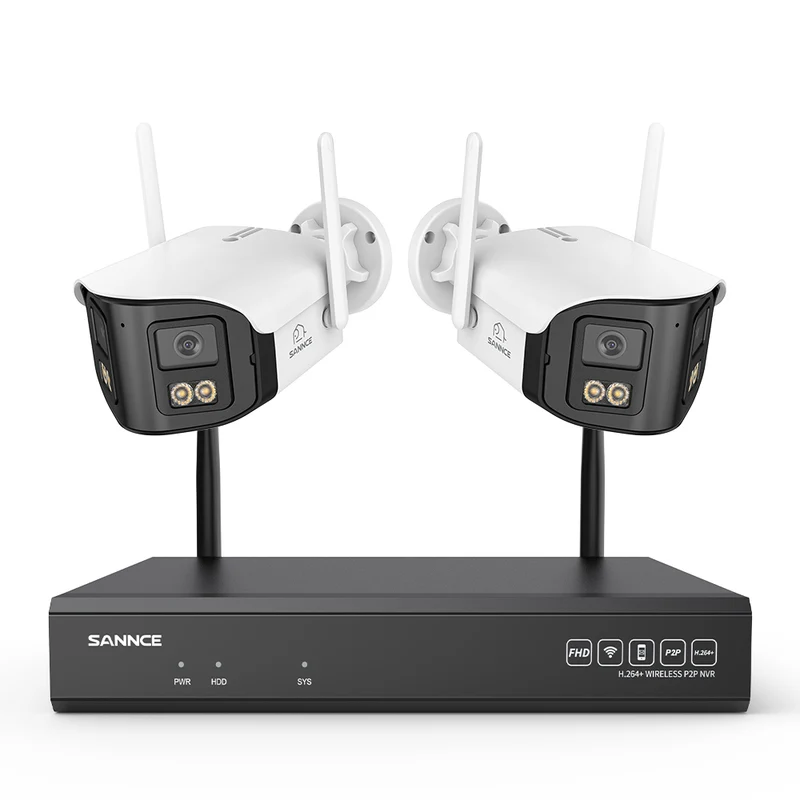 4MP Système de Surveillance WiFi 16 Canaux, NVR 8MP, 2 Caméras Double Objectif, Angle 170°, Vision Nocturne Couleur, Alexa
