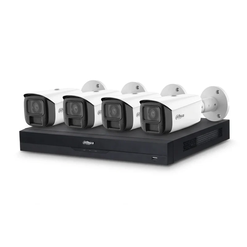 8-Kanaals Dahua AI-Bewaking Pakket met 4x Full-color Bullet-Camera's | 4MP | Kleur wit