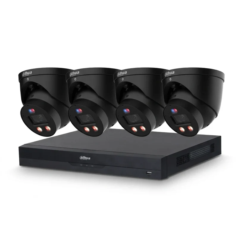 8-Kanaals Dahua AI-Bewaking Pakket met 4x Full-color Turret-Camera's | 8MP | Kleur zwart