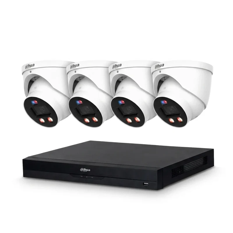 8-Kanaals Dahua AI-Bewaking Pakket met 4x Full-color Turret-Camera's | 4MP | Kleur wit