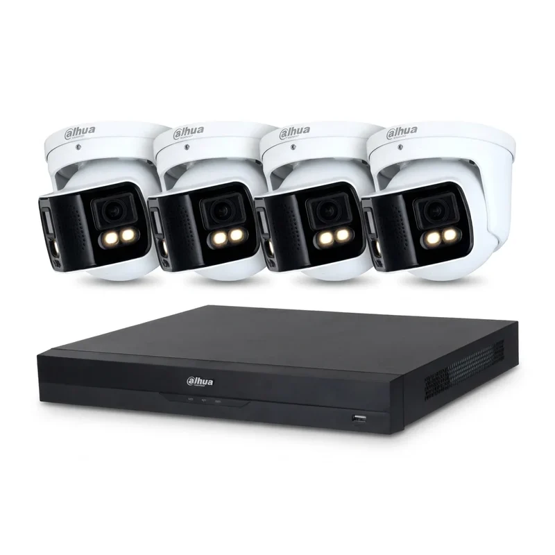 8-Kanaals Dahua AI-Bewaking Pakket met 4x Full-color 180°-Camera's | 8MP | Kleur wit