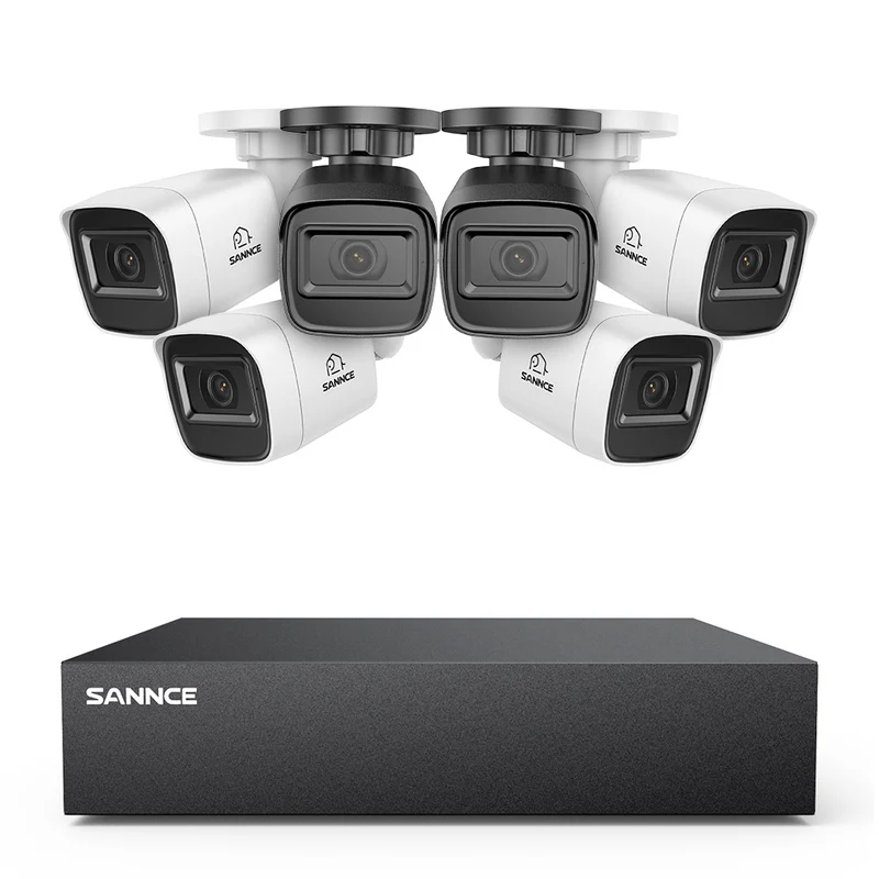 8 Canaux 5MP Système de Caméra de Sécurité Filaire - DVR Hybride, 6 Caméras Bullet 2MP, Intérieur & Extérieur, Détection Intelligente de Mouvement, Accès à Distance