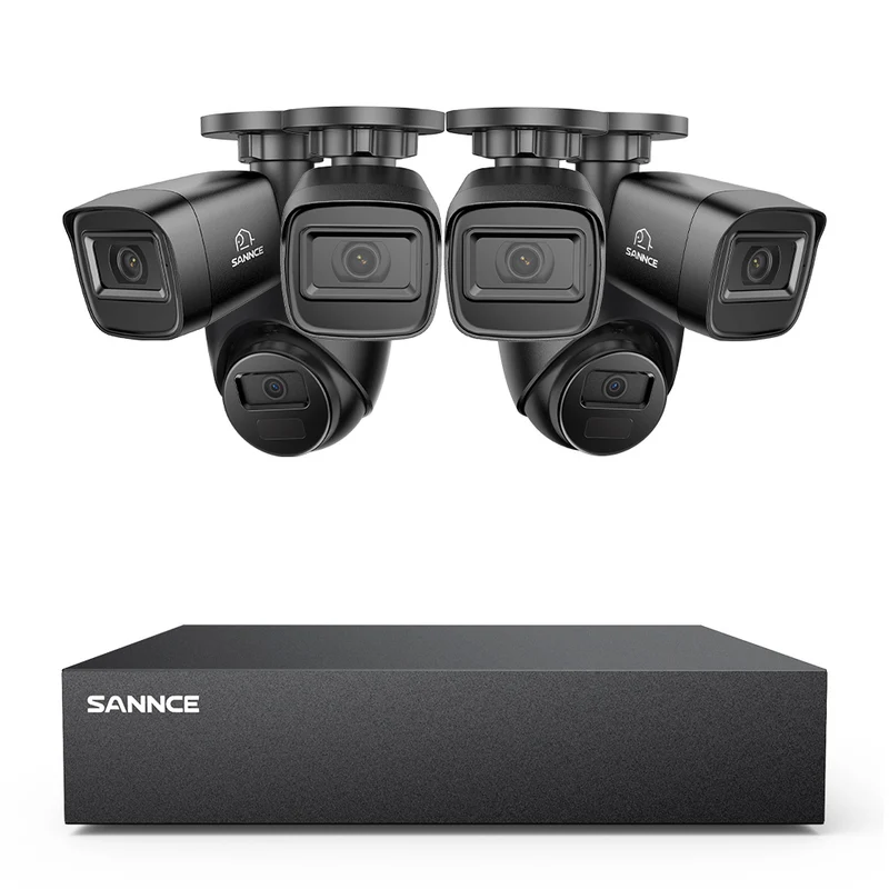 8 Canaux 5MP Système de Caméra de Sécurité Filaire - DVR Hybride, 6 Caméras 2MP, Intérieur & Extérieur, Détection Intelligente de Mouvement, Accès à Distance