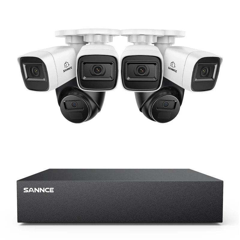 8 Canaux 5MP Système de Caméra de Sécurité Filaire - DVR Hybride, 6 Caméras 2MP, Intérieur & Extérieur, Détection Intelligente de Mouvement, Accès à Distance