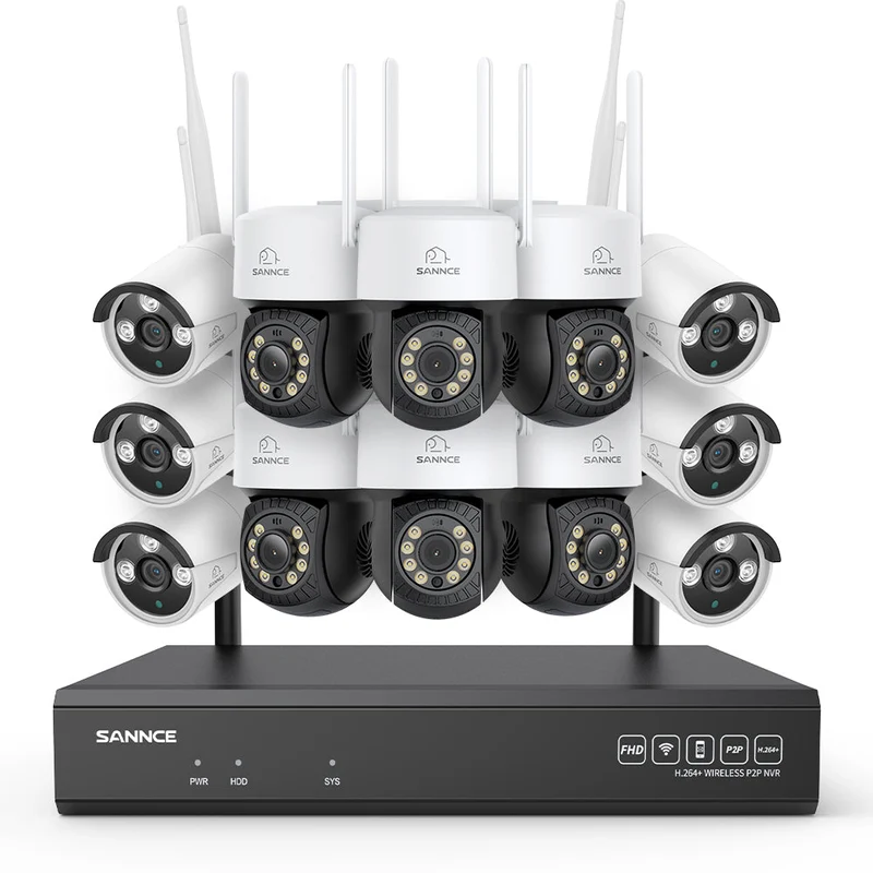 Système de vidéosurveillance sans fil 3MP à 16 canaux avec caméras PT et Bullet, NVR 8MP, caméra IP WiFi 3MP, audio bidirectionnel, étanchéité IP66, détection intelligente des personnes par IA, compatible avec Alexa