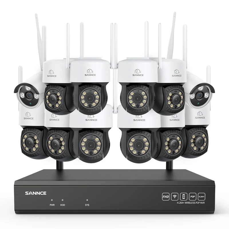 Système de vidéosurveillance sans fil 3MP à 16 canaux avec caméras PT et Bullet, NVR 8MP, caméra IP WiFi 3MP, audio bidirectionnel, étanchéité IP66, détection intelligente des personnes par IA, compatible avec Alexa