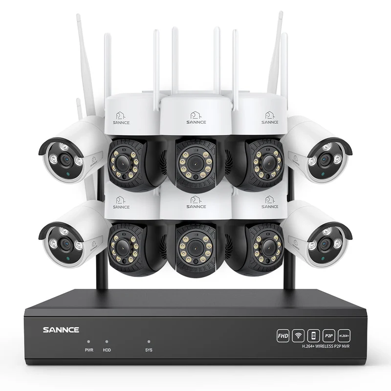 Système de vidéosurveillance sans fil 3MP à 16 canaux avec caméras PT et Bullet, NVR 8MP, caméra IP WiFi 3MP, audio bidirectionnel, étanchéité IP66, détection intelligente des personnes par IA, compatible avec Alexa