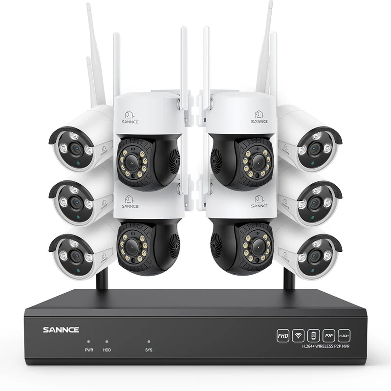 Système de vidéosurveillance sans fil 3MP à 16 canaux avec caméras PT et Bullet, NVR 8MP, caméra IP WiFi 3MP, audio bidirectionnel, étanchéité IP66, détection intelligente des personnes par IA, compatible avec Alexa
